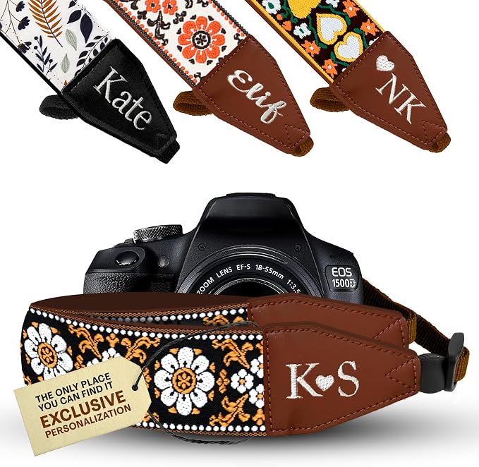 Art Tribute Camera Strap Personalized With Name - Shoulder, Crossbody & Neck Camera Strap for Photographers, Fits All Cameras, Canon Nikon Sony Fujifilm, Padded Strap W/Quick Release & Leather Ends by ArtTribute