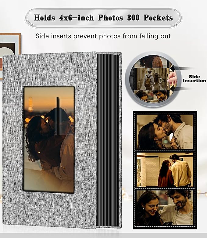 Ejblfe Photo Album 4x6,Linen Cover Slide-in Photo Album Book Can Holds 300 4x6 Photos with 50 Black Sheets for Family,Wedding,Baby and Holiday Pictures (Gray) - Image 3