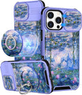 Buleens for iPhone 16 Pro Max Case 6.9 Inch - with Ring Stand & Camera Cover Aesthetic Cute Designed Women Girls Girly Kawaii Blue Water Lily Phone Case for iPhone 16 Pro Max Compatible with Magsafe by Buleens