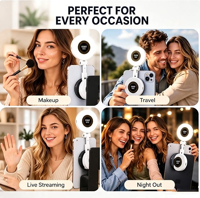 Selfie Light, Phone Light with 3 Lighting Mode, Portable Phone Ring Light for Makeup, Tiktok, Live Stream, Rechargeable Clip Video Light for iPad/Camera/Laptop (White) - Image 6