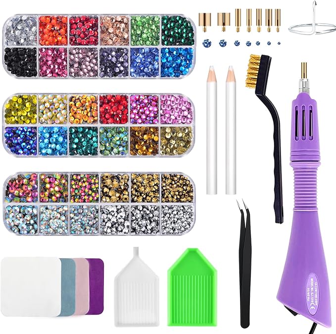 Epesl Bedazzler Kit with Rhinestones, Hot Fixed Gems Craft Applicator - Diamond Painting Pen, Wax Pencil, Tweezers, Tray, Cleaning Brush, Picker Rhinestones Crystals for DIY Clothes Shoes by EPESL
