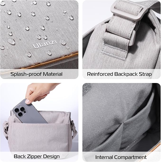 ULANZI 3L Camera Bag, Professional SLR/DSLR Crossbody Bag Shoulder Case | 9.1x4.3x7.1 inch Bag Compatible with Sony Canon Nikon Mirrorless Cameras, Splash-Proof Polyester Lightweight 235g Beige Gray - Image 7
