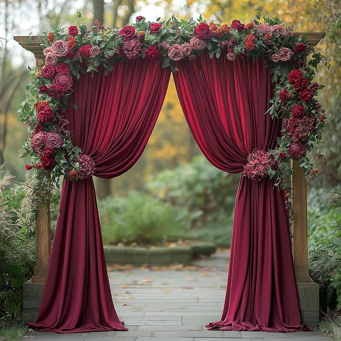 ESGOTBME 10x10ft Wrinkle Free ‌Burgundy Backdrop Curtain for Parties Soft Fabric Drapes Wedding ‌Curtain Backdrop for Birthday Party Decorations Background for Photography 5x10ft, 2 Panels - Image 2