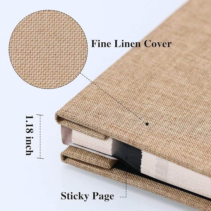 Vienrose Large Self Adhesive Photo Album with Window 13x12.6 60 Pages Khaki | Linen Cover, Scrapbook, Fits 4X6 8X10 10X12 Pictures, Metallic Pen, Diy - Image 3