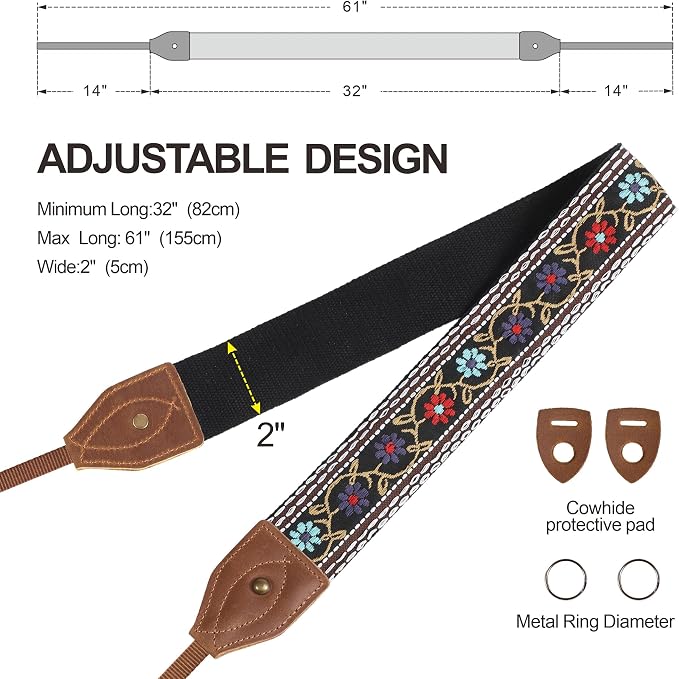 Padwa Lifestyle 2" Wide Classic Crazy Horse Art Cowhide Head Cotton Camera Straps for Photographers - Image 6