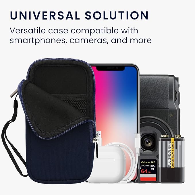 kwmobile Universal Phone Pouch Size XXL - 7" - Neoprene Smartphone Pouch with Zip - Water-Repellent Mobile Phone Case - Sleeve in Dark Blue - Image 4