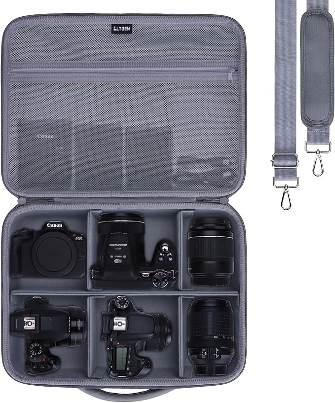 Large Camera Case Bag for Canon/Sony/Nikon Camera and Multiple Lens Gray | Hard Travel Carrying Case Bag for Canon/Sony/Nikon DSLR SLR Mirrorless Camera and Multiple Lens with 5 Dividers by LTGEM