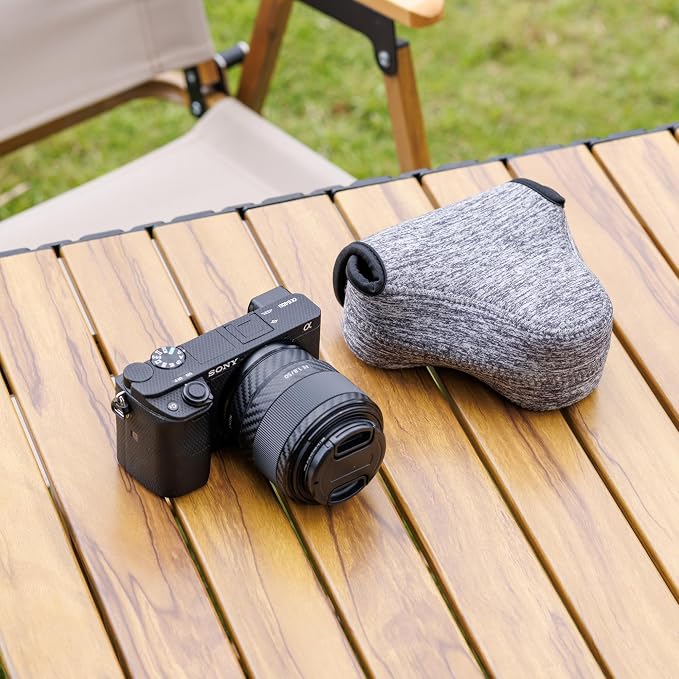 Neoprene Camera Case for Fuji X-T30 III+16-50mm A6400+18-55mm Lens | 6mm thick Neoprene Pouch for fits Camera≤4.9x2.9x5". Scratch-resistant. Touch-fastening flap. without strap - Image 6