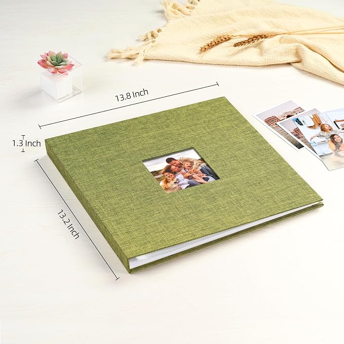 Mublalbum 12x12 Inch 3 Ring DIY Scrapbook Photo Album 40 Pages, Green | 3 Ring Binder Scrapbook, Linen Cover, 20 Plastic Sleeves 40 Pages, Memory Book for Wedding, Baby, Family, DIY Projects - Image 2