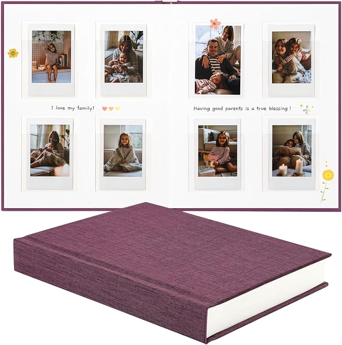 Instax Mini Photo Album with Writing Space, Linen Cover, Purple | Compatible with 2x3 inch & Polaroid Pictures, 112 Recessed Clear Pockets, Wedding Guest Book and Family Memories by Unknown