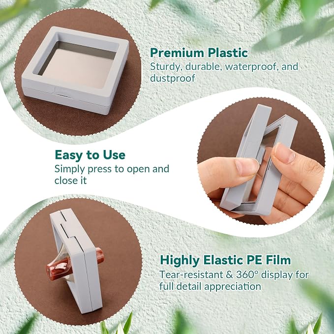 12 Pcs 3D Floating Frame Display Stand, Transparent Jewelry Gift Boxes | 2.75 x 2.75 x 0.8 Inch Small Jewelry Gift Boxes with PE Film, for Earrings Necklaces Rings Coins Specimens Crafts, 3 color - Image 5