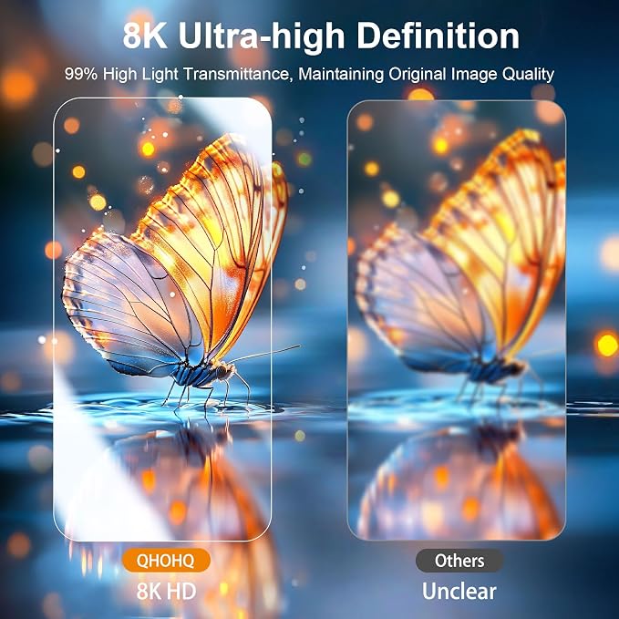 QHOHQ [1-Second Auto-Install] 3 Pack Screen Protector for iPhone 17 Pro Max [6.9 Inch] + 1 Set Camera Lens Protector, 9H+ Shatterproof Tempered Glass, [12FT Military Grade Protection], Case Friendly - Image 7