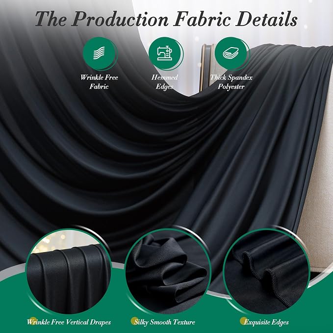 50 ft x 10 ft Wrinkle Free Black Backdrop Curtain for Parties, 10 Panels Polyester Black Photo Backdrop Drapes for Graduation Birthday Wedding Party Stage Curtains, Thick Bulk Background Curtains - Image 4