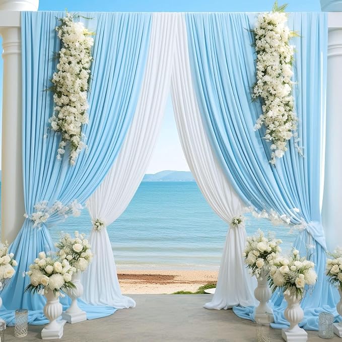 40ftx10ft Wrinkle Free Baby Blue Backdrop Curtains for Parties, 8 Panels Thick Polyester Backdrop Drapse for Weddings Birthday Photography Background Curtains - Image 8