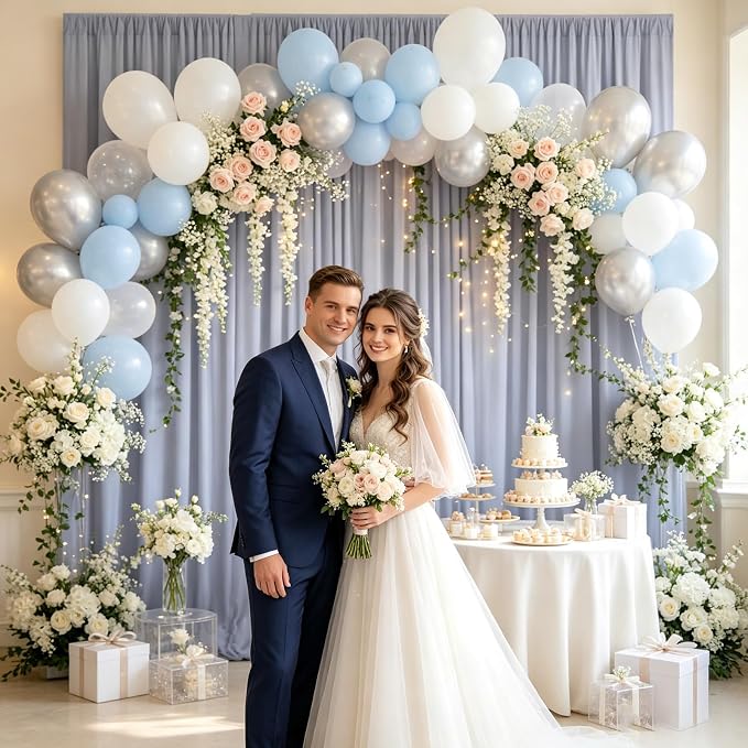 10ft x 10ft Blueish Gray Backdrop Curtains for Parties, Polyester Fabric Backdrop Drapes with Rod Pockets for Weddings, Birthday, Halloween, Photography, Christmas Party Background Curtain, 2 Panels - Image 4