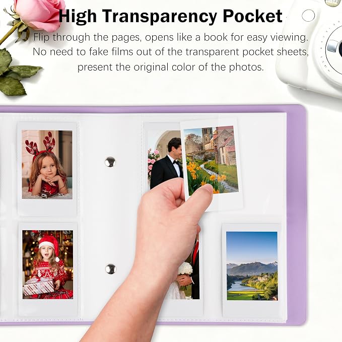 Veicevol 320-Pockets Album for Instax Mini & Polaroid 2x3 in Photos, Purple | Designed for Fujifilm Instax Mini and Polaroid 2x3 Photos, PU Leather Cover with Snap Closure Holds Up to 320 Photos Securely - Image 5