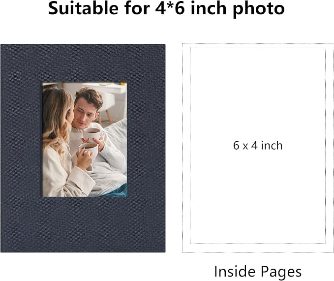 Small 4x6 Photo Album 100 Pockets Linen Cover Gray Blue | Linen Cover, Front Window, Portable Mini Picture Book, Family Travel Wedding Memory Keepsake - Image 2