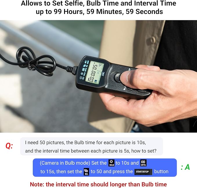 JJC Intervalometer Timer Remote for Panasonic G7 G9 II G85 GH7 GH6 GH5 GH5S | Time Lapse Shutter Release for GH4 S5 S1 S1R S1H GX8 GX7 FZ300 FZ1000 FZ2500 FZ200 FZ150 FZ100 G6 G5 GH3 GH2 Camera & More - Image 3