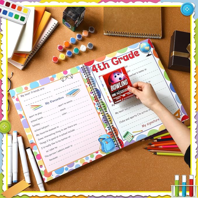 Motipuns School Memory Book Photo Album for Kids, Polka Dots | School Years Keepsake Book Album Scrapbook from Preschool Through 12th Grade with 14 Pocket for Storage Portfolio Pictures - Image 3