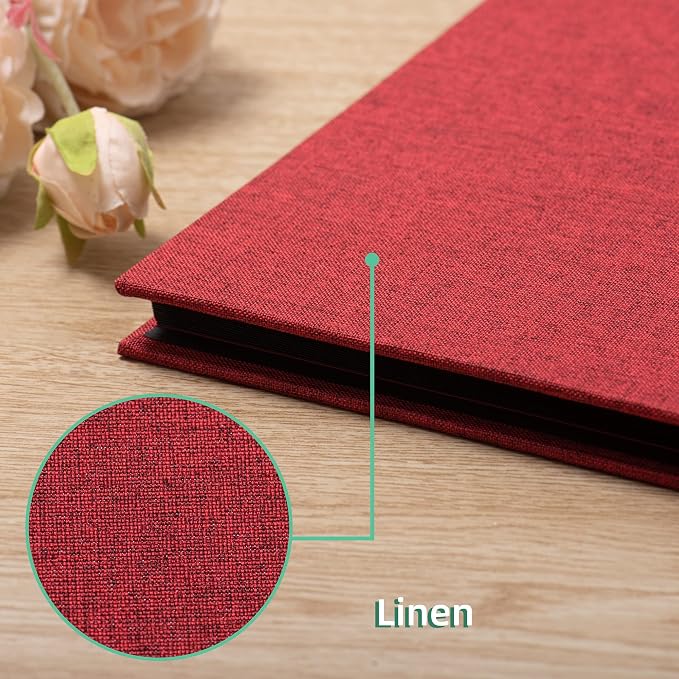 Large Photo Album Self Adhesive for 4x6 8x10 Magnetic Scrapbook Album DIY 60 Black Sticky Pages Linen Cover Photo Album(Red) - Image 4