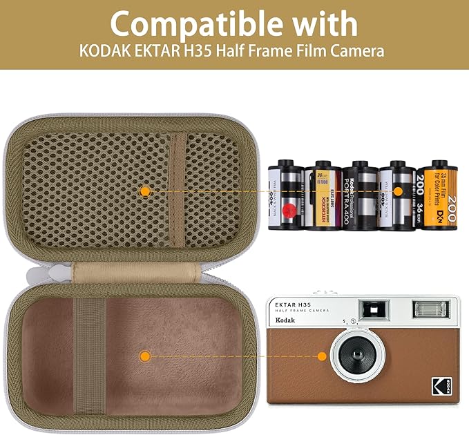 Camera Case for KODAK EKTAR H35/H35N/Snapic A1 Frame Film Camera | Protective Storage Box, Portable Carrying Box, Hard Protective Is Specifically Designed, Mesh Pocket, Brown Case - Image 3