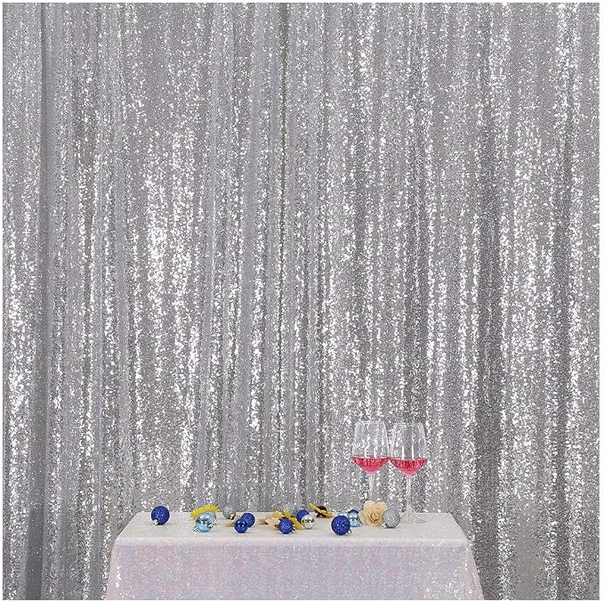 Poise3EHome Silver Sequin Backdrop,7FT x 7FT Sequin Photography Backdrop Curtain for Party Decoration, Silver by Poise3EHome
