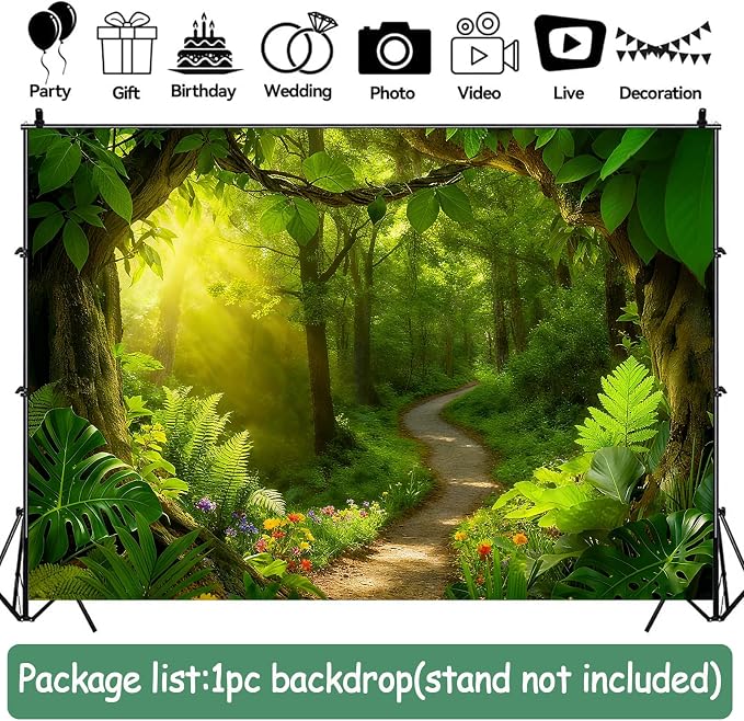 Enchanted Forest Photography Backdrop, Green, Nature Theme, 7x5FT | Jungle Background, Sunlight Woodland Path, Vinyl, for Outdoor Portrait Photoshoot, Party Decor, Photo Booth Prop - Image 6