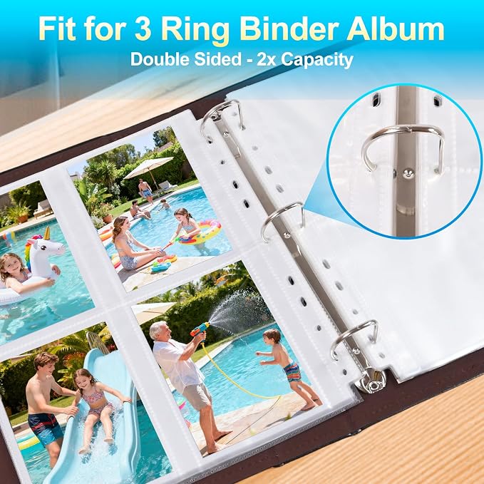 60 Pack 3.5x5 Album Refill Pages for 3 Ring Binder, Ultra-Clear Sleeves Holding 480 Pictures, Double-Sided 4 Pocket Pages, Top Loading Sheet Protector for Photos and Postcards - Image 4