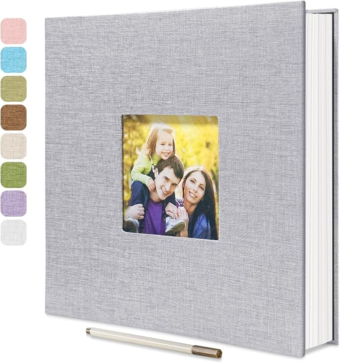 Large Photo Album Self Adhesive, DIY Scrapbook Album for 3x5 4x6 8x10 Pictures, 60 Pages Light Grey Linen Cover Memory Book, Ideal Gift for Family Wedding Baby Christmas Anniversary by HoneyTolly