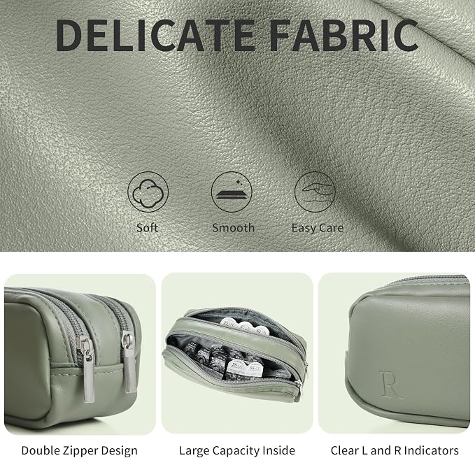 Portable Daily Contact Lens Case Organizer, Traveling Contact Cases Bag with Clearly Labeled R & L, Water-Resistant Disposable Contact Lens Dispenser, Storage up to 60 lenses(Green) - Image 4