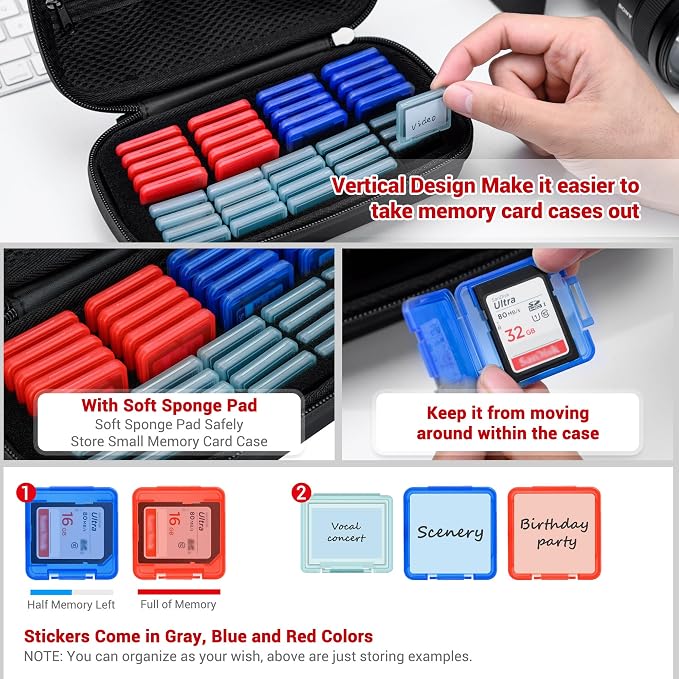 EVA PU CFexpress Type A Card SD Card Holder with 40PCS Individual Plastic Memory Card Case for 20 CFexpress Type-A Cards & 20 SD SDXC SDHC Cards,Water-Resistant CFA Memory Card Storage for Sony Camera - Image 3