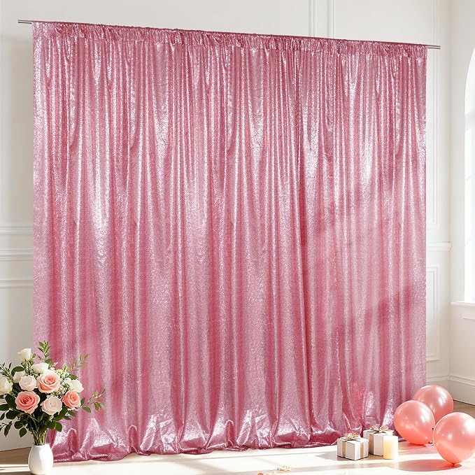 SquarePie 10x10ft Fuchsia Pink Sequin Backdrop, High Density Non-Transparent Glitter Curtain for Photography, Birthday, Wedding Party Decorations, Thick Solid Background with 4" Rod Pocket, 1 Panel by SquarePie