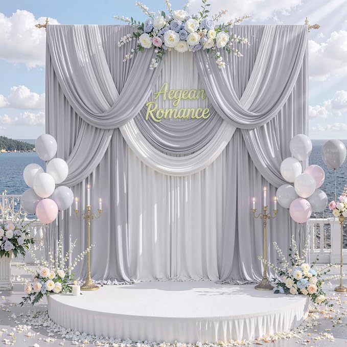 30 ft x 10 ft Wrinkle Free Silver Backdrop Curtain for Parties, Polyester Silver Grey Backdrop Drapes 6 Panels 5x10ft for Baby Shower Photoshoot Engagement Wedding Birthday Photography Background - Image 9