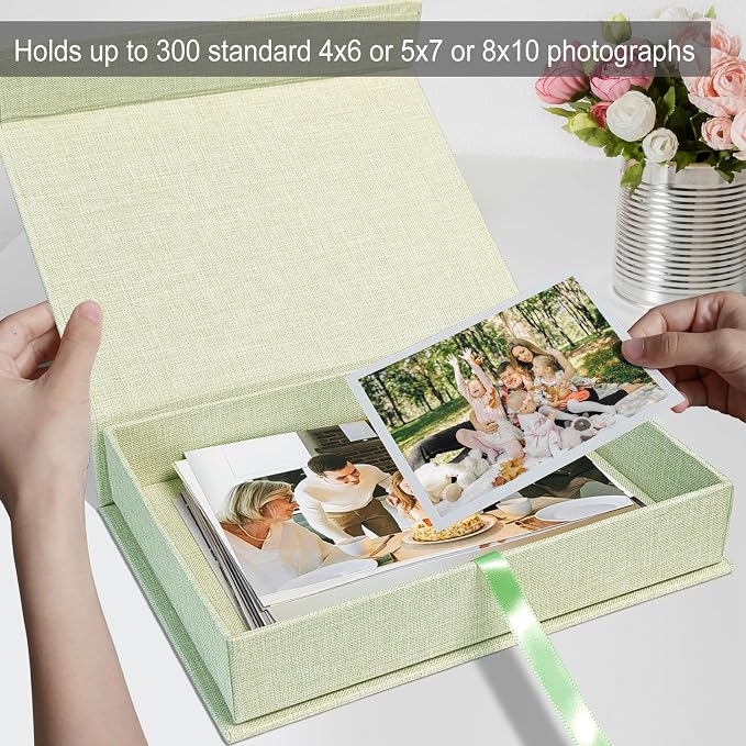 8x10" Archival Photo Storage Box with Lid – Stackable Memory Keepsake Organizer for Photos, Certificates, Jewelry & Scrapbooking Supplies, Photo Cases and Postcard Keeper Storage Container Box Green - Image 6
