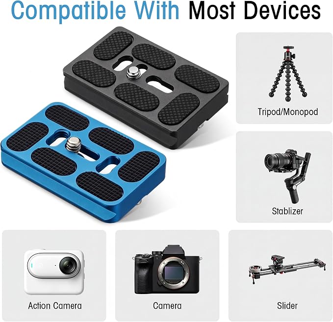 Frienda Quick Release Plate Tripod 1/4-20 DSLR,Pu60,Black and Blue | Tripod Mount Plate, Camera Tripod Mount for DSLR Camera Tripod Ball Head , Metal, 1.9 x 1.5 x 0.4 Inch - Image 5
