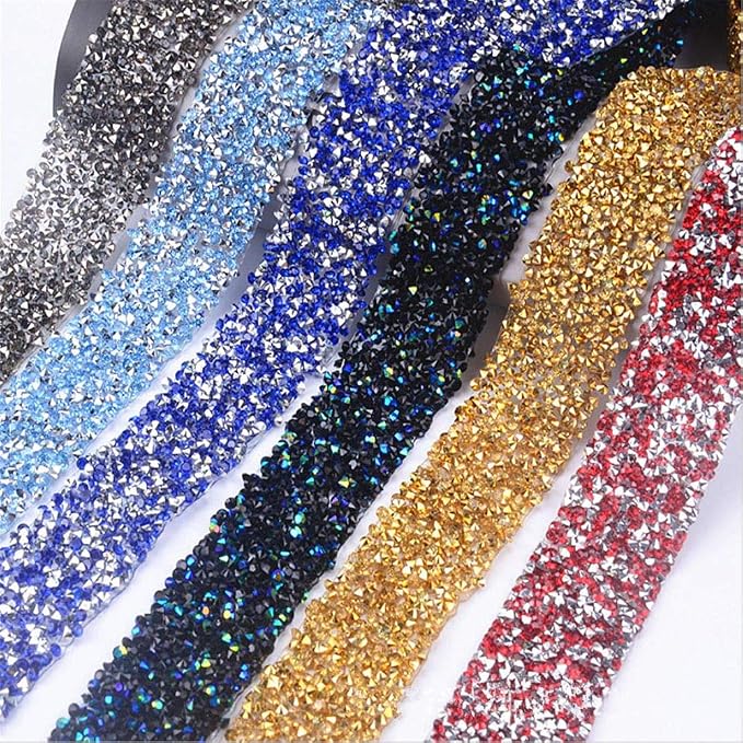 EORTA 1Yard X 3CM Rhinestone Beaded Trim Sparkling Crystal Rhinestone Hotfix Ribbon Iron on Applique Bling Chain Banding Belt for DIY Wedding Bridal Dress Embellishment Phone Wall Decor, Gold - Image 4