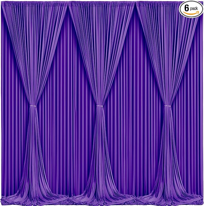 Wish Care Purple Backdrop Curtains - 6 Panels, Wrinkle-Free, Polyester, Photography Drapes for Baby Shower, Birthday Party, Wedding, Prom, Photo Booth - 24 X 10FT (Purple) by WishCare