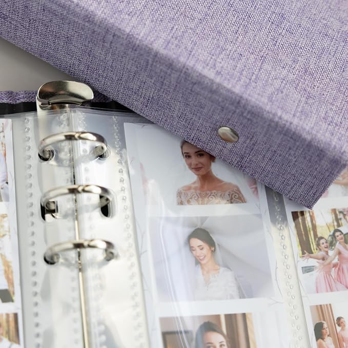 Photo Album For 2X6 Photo Booth Slip In Strips And 4X6 Pictures - 6 Ring Notebook Binder With 20 2 By 6 Sleeves - Fits 80 Photobooth Prints (PURPLE LAVENDER - LINEN HARDCOVER, 2X6) - Image 3