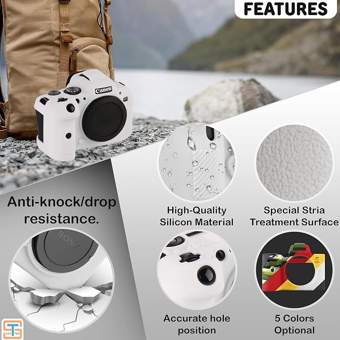 Camera Case for Canon R6 R6II - Silicone Protective DSLR Skin Cover, Detachable Cage, Shockproof, Dustproof (White) - Image 2