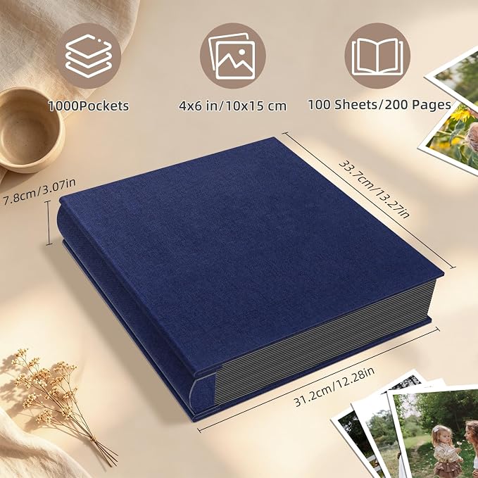Popotop Photo Album 4x6 1000 Pockets for Wedding Gifts,Linen Hardcover Picture Albums for Family Anniversary Baby Vacation Pictures - Image 3