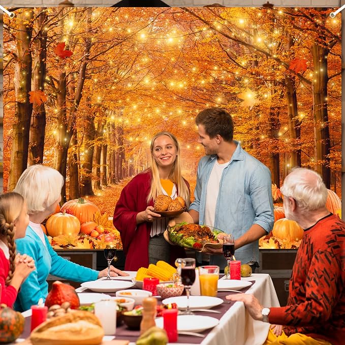 7x5ft Fall Thanksgiving Photography Backdrop | Cotton Fabric, Maple Forest Pumpkin Print, Fall Party Decor, Fall Harvest Friendsgiving Party Photo Booth Background - Image 5