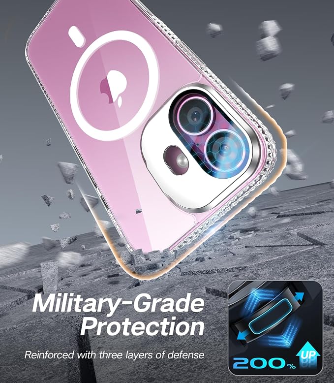 VOFATA [Upgraded] for iPhone 16 Case with Camera Cover Stand [Fit for MagSafe][9H Camera Lens Protector] Mil-Grade Protection Transparent Magnetic iPhone 16 Phone Case, Clear - Image 6