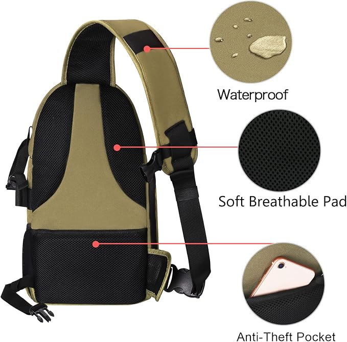 MOSISO Camera Sling Bag, DSLR/SLR/Mirrorless Camera Case Camera Backpack | Shockproof Photography Bag with Tripod Holder&Removable Modular Inserts Compatible with Canon/Nikon/Sony/Fuji, Khaki - Image 4