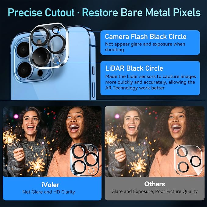 ivoler Camera Lens Protector for iPhone 13 Pro Max 6.7"/13 Pro 6.1", 4 Pack | Screen Protector Tempered Glass[Case Friendly][New version],Scratch-Resistant,Easy Installation,Clear+Black Circle - Image 3