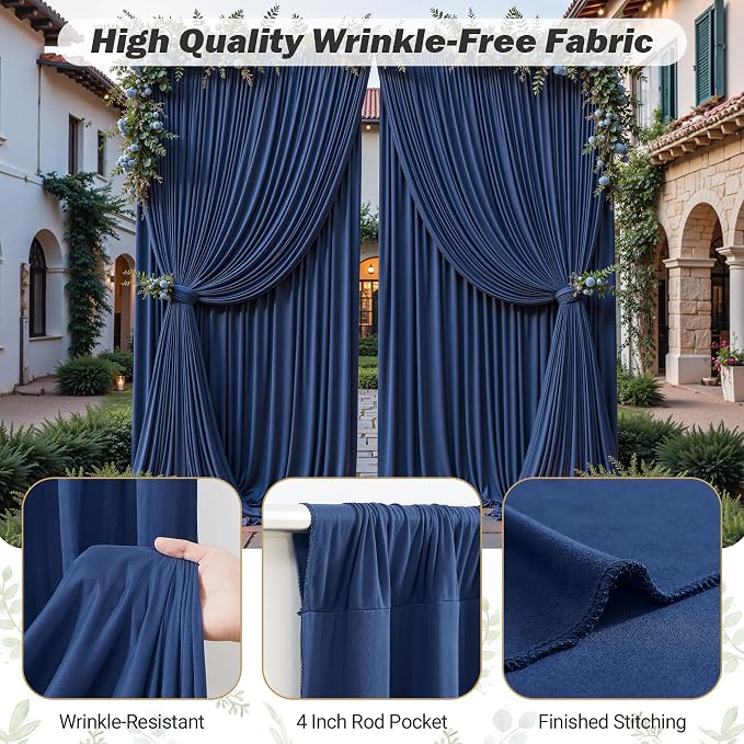 40ftx10ft Wrinkle Free Navy Blue Backdrop Curtain - 10 Feet Photography Backdrop Drapes, Silky Polyester Back Drop Cloth for Wedding Baby Shower Balloon Arch Background - Image 6