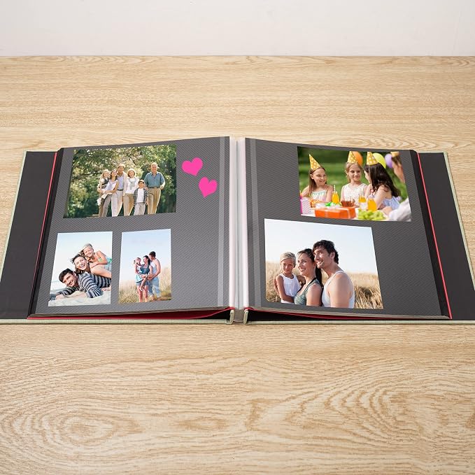 Photo Album Self Adhesive Scrapbook 3x5 4x6 5x7 6x8 Magnetic Album DIY Scrap Book 11x10.6 Inch 40 Black Sticky Pages Linen Cover DIY Photo Album(Grass Green) - Image 3