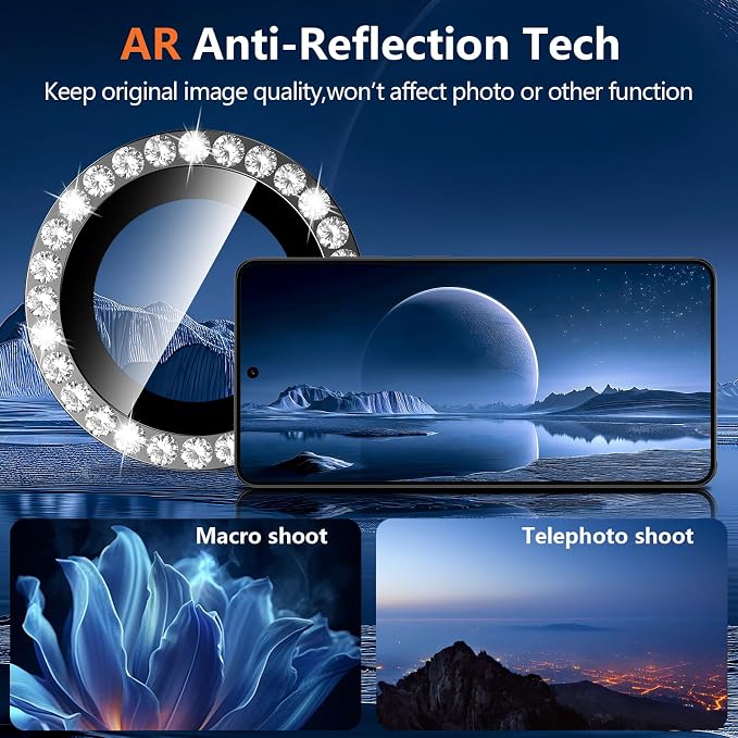 for Samsung Galaxy S26 Ultra Camera Lens Protector, Individual Metal Ring Tempered Glass Lens Cover, [Strong Adsorption] Scratch Resistant Ultra-Thin HD Clear Lens Cover, 1 Set-Black Diamond - Image 3