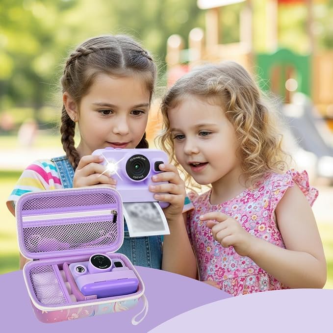 Kids Instant Print Camera Case & 3 Rolls for DYLANTO for ESOXOFFORE | Portable Digital Camera Case for ETIKEZ for YTETCN for DUDUDRAGON with Pocket for Accessories (Box Only)-Purple Fish - Image 7