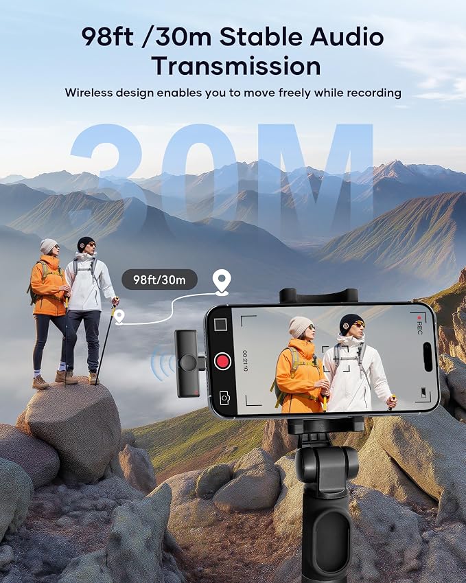 Wireless Microphone for iPhone iPad and Android Phone, 2 Pack Wireless Lavalier Lapel Mic with Noise Reduction, Plug and Play Mini Microphone for Video Recording Interview Podcast YouTube TikTok Vlog - Image 3