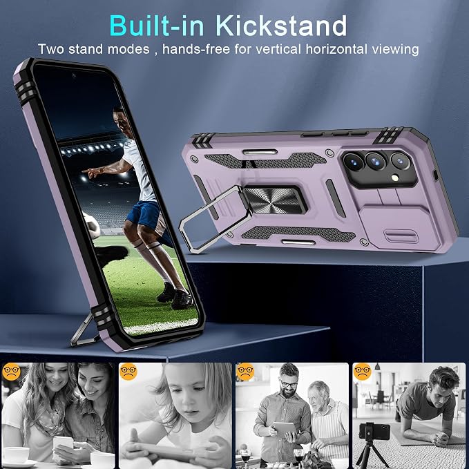 DEERLAMN Case for Samsung Galaxy S25 Plus/S24 Plus 6.7-Inch with Slide Camera Cover+Screen Protector(1 Pack), Rotated Ring Kickstand Military Grade Shockproof Protective Cover-Deep Purple - Image 5